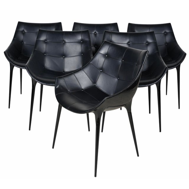Philippe Starck for Cassina “Passion 246” Black Leather Dining Chairs-Set of 6 For Sale - Image 9 of 10