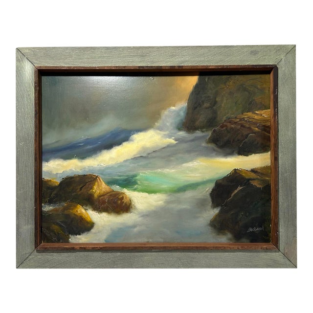 Vintage Framed Impressionist Seascape Oil Painting on Panel For Sale