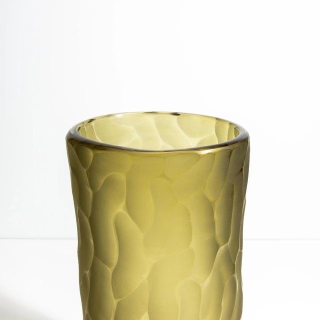 Glass Hand Blown Murano Moon Vase in Olive Large For Sale - Image 7 of 9