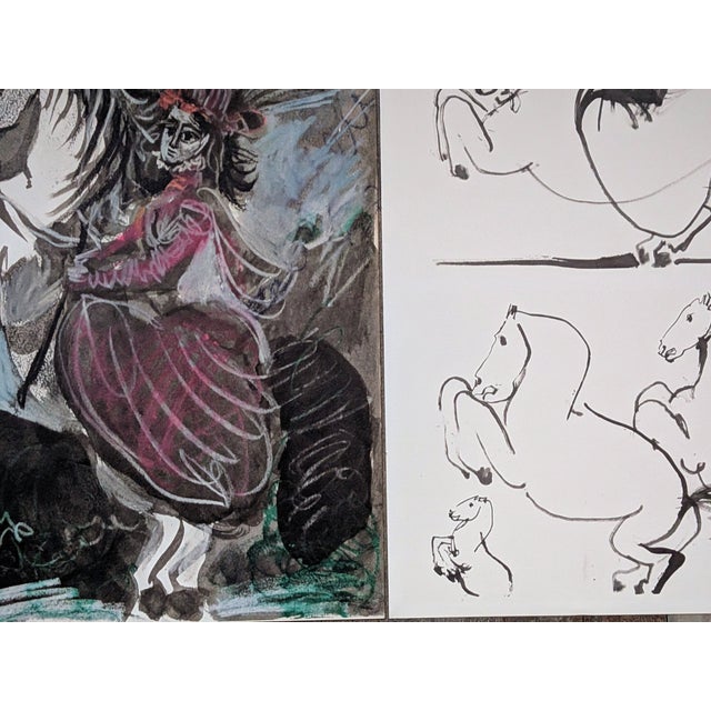 Pablo Picasso - Jacqueline Riding - Set of 2 Original offset color lithographs after Picasso drawings, sdated in the...