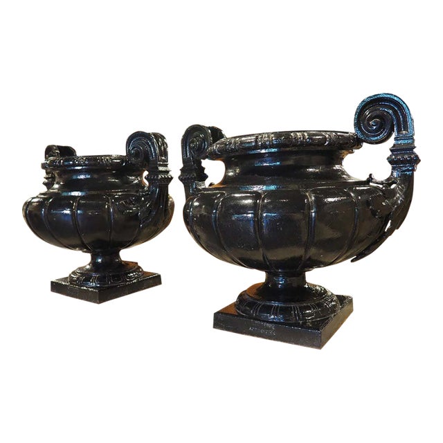 Superb Pair of Large Antique French Cast Iron Garden Vases by Durenne Circa 1870 For Sale