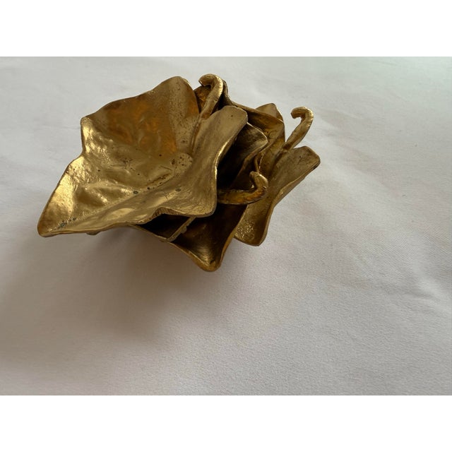 Vintage Brass Set of 4 Oak Leaf Catchall Plates or Ash Trays For Sale - Image 6 of 12