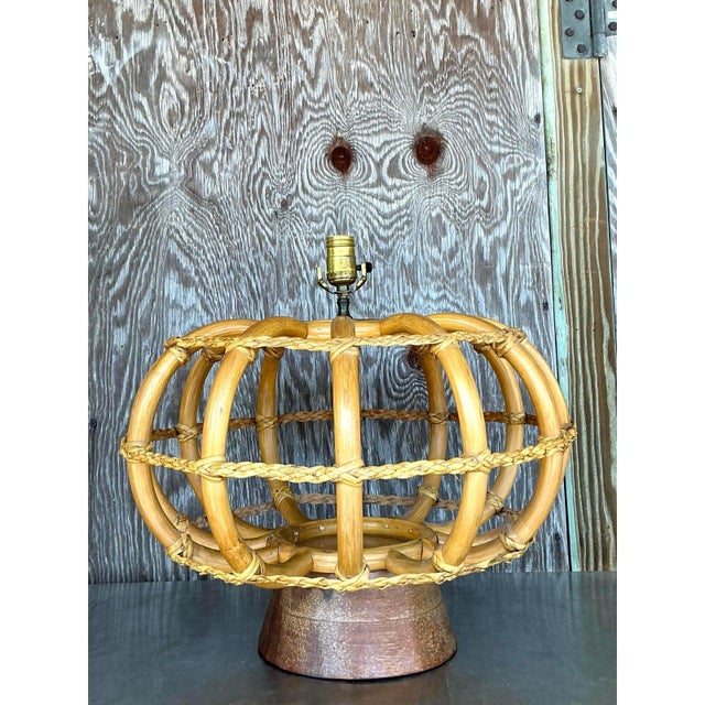 Coastal Vintage Coastal Bent Rattan Lamp For Sale - Image 3 of 10