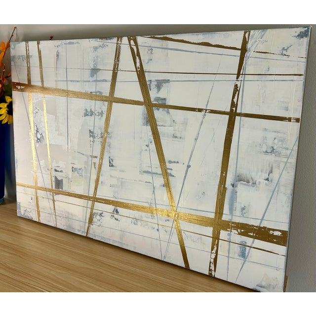 Abstract Whitney St. Pierre Original 36x20 Modern Abstract Gold Canvas Painting For Sale - Image 3 of 9