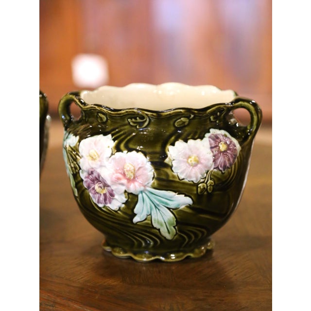 Late 19th Century French Barbotine Garniture by De Bruyn, Set of 3 For Sale - Image 4 of 12