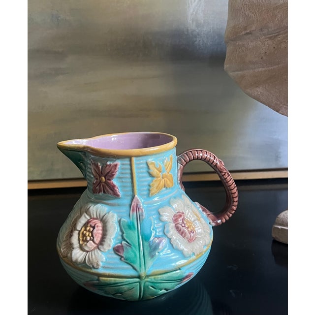 Victorian Victorian Era Majolica Pitcher, England, C. 1880's For Sale - Image 3 of 13