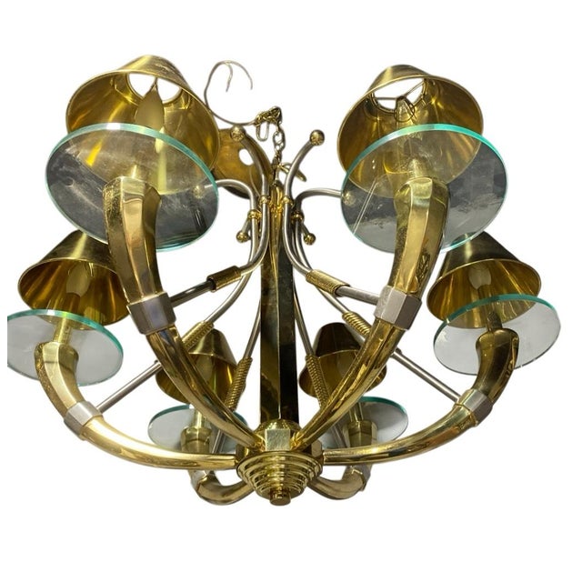 24” across34” tall9” shade solid brass Elevate your living space with this magnificent vintage chandelier, a true...