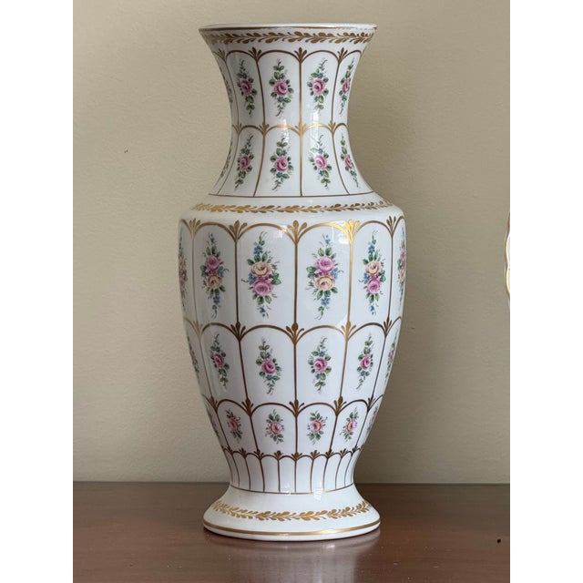 White French Limoges Porcelain Baluster Vase & Charger, Hand-Painted Gilt Floral Set For Sale - Image 8 of 12