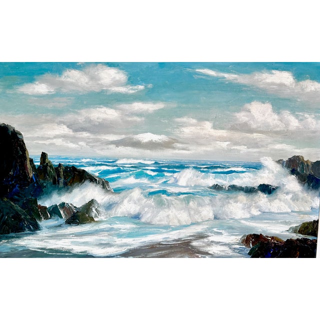 Bennett Bradbury (1914–1991) Mid-Century Oil Painting "Rough Sea From Maui" For Sale - Image 4 of 15