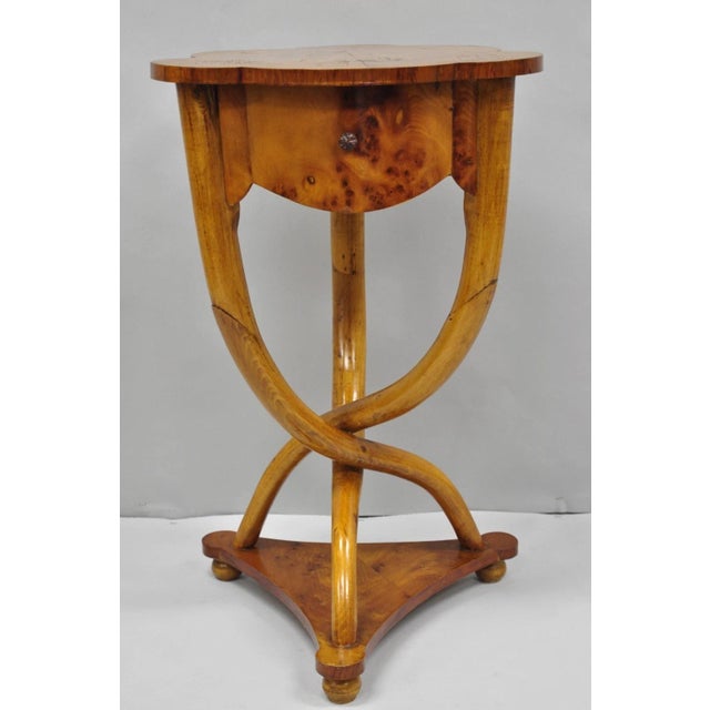 Vintage Art Deco Style Burr Walnut Curved Leg Pedestal One Drawer Side Table For Sale - Image 16 of 16