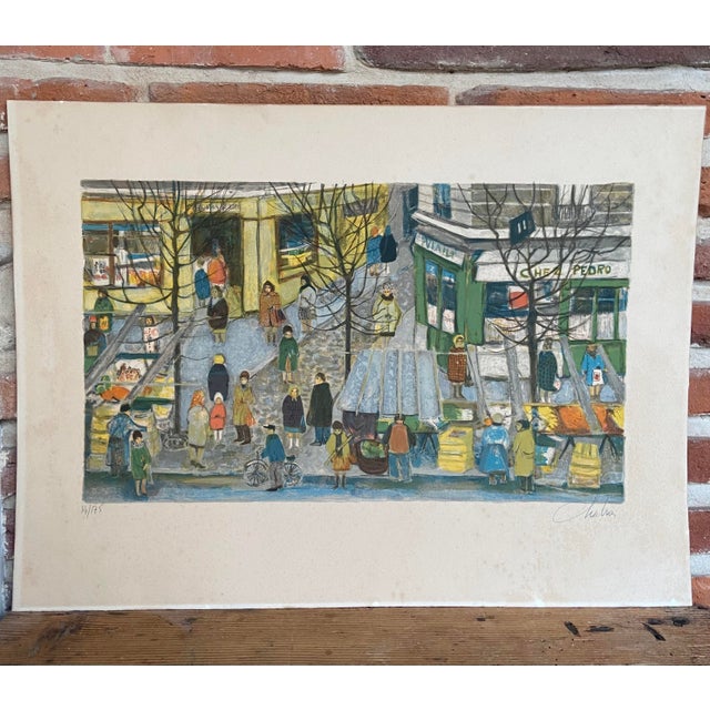 Nathalie Chabrier, A Market in Paris, 1980s, Lithograph, Framed For Sale - Image 8 of 8
