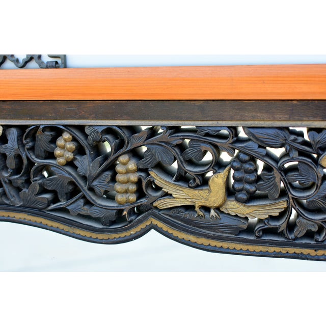 19th Century Asian Mirror With Chinese Antique Carving Grapevine Wealth For Sale - Image 12 of 13