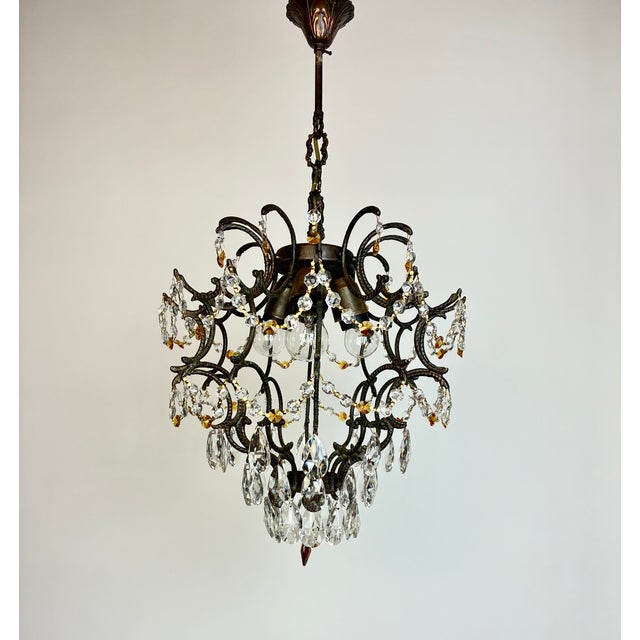 Vintage 1960s Bronze Crystal Amber Chandelier – 3 Light For Sale - Image 6 of 13