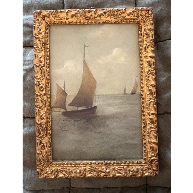 2026 Hannah Winters Giclee Print of Sailboats at Sea in Vintage Frame For Sale - Image 4 of 5