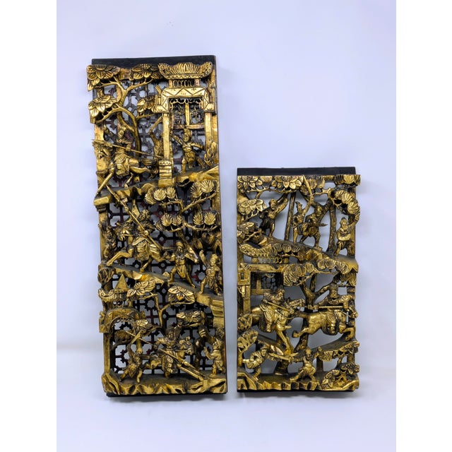1900 - 1909 Qing Dynasty Chinese Handcrafted Gilt-Wood Panels (C. 1644-1912) For Sale - Image 5 of 9