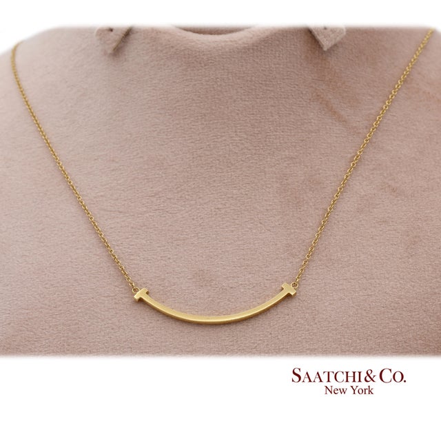 Contemporary Tiffany & Co. 18k (750) Solid Yellow Gold T Smile Pendant Necklace For Sale - Image 3 of 12