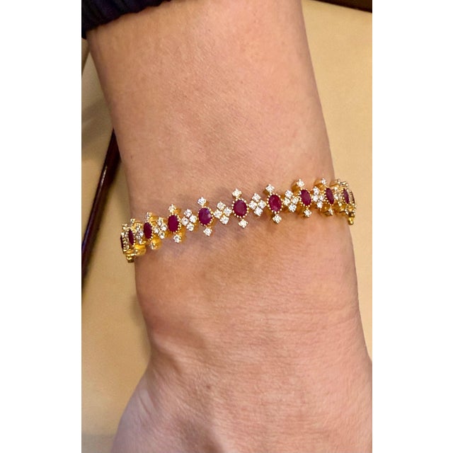 Natural Ruby & 5 Ct Diamond Bangle/Bracelet in 22 Karat Yellow Gold 29.4 Grams For Sale - Image 14 of 18