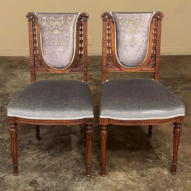 Wood Set of Four 19th Century French Louis XVI Walnut Salon Chairs With Embroidered Mohair For Sale - Image 7 of 13