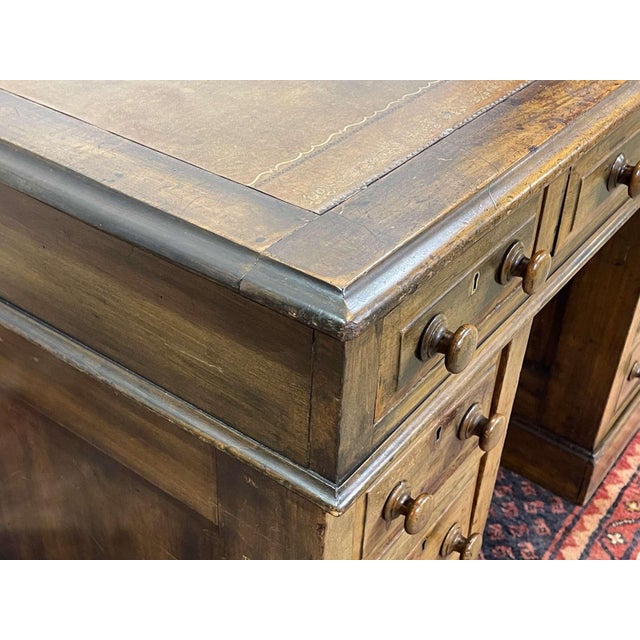 English Desk in Walnut with Oak and Leather Top For Sale - Image 6 of 18