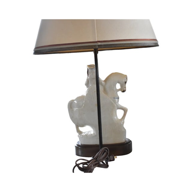 Ceramic Antique Staffordshire Horse, Lady, and Lamb Figurine Lamp For Sale - Image 7 of 11
