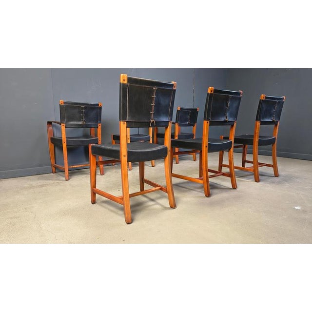Vintage Spanish Leather and Wood Dining Chairs, 1970s, Set of 6 For Sale - Image 6 of 16