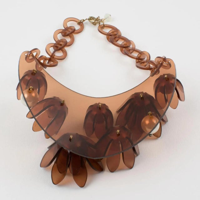 Italian Design Copper Acrylic Bib Necklace Flowers and Pearls For Sale - Image 11 of 13