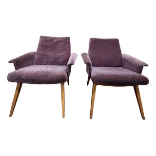 Lounge Chairs in Oak and Velvet, 1950s, Set of 2 For Sale