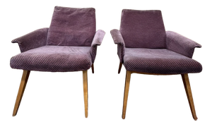 Lounge Chairs in Oak and Velvet, 1950s, Set of 2