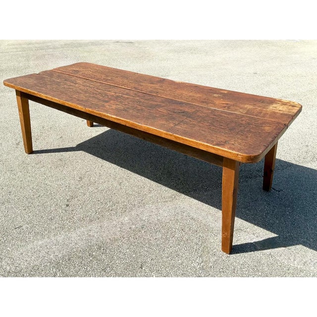 Vintage Rustic Wide Plank Wood Farm Table For Sale - Image 12 of 15