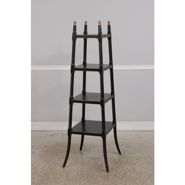 Traditional Regency Ebony & Gold 4 Tier Etagere Bookcase Shelf For Sale - Image 3 of 12