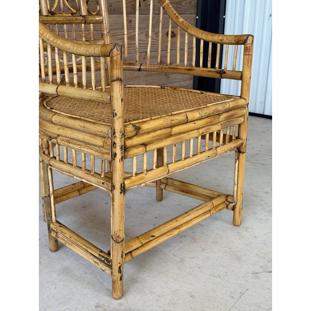 Vintage Refinished Brighton Pavilion Style Rattan Cane High-Back Armchair For Sale - Image 10 of 12
