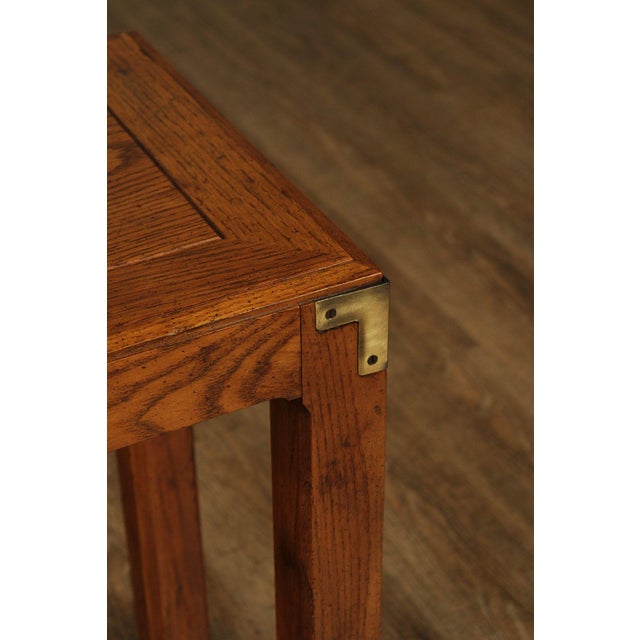 Wood Henredon Artefacts Campaign Style Oak Console Table For Sale - Image 7 of 18