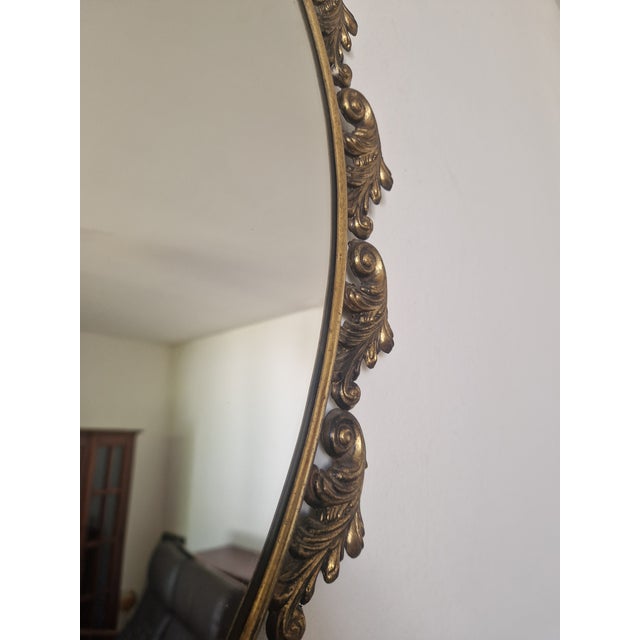 Black Baroque Oval Bronze Wall Mirror, 1960s For Sale - Image 8 of 17