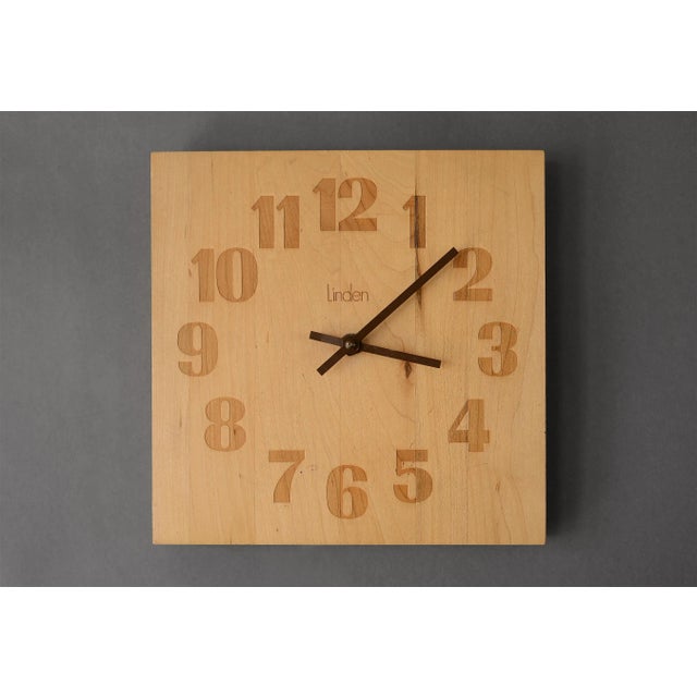 Vintage Danish Modern Linden Square Butcher Block Clock For Sale - Image 9 of 9