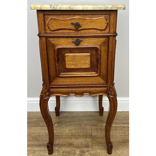French Bedside Tables in Walnut with Marble Top, Set of 2 For Sale - Image 4 of 18