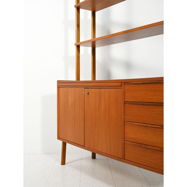 Brown Scandinavian Teak Bookcase with Pull-Out Desk, 1950s For Sale - Image 8 of 12