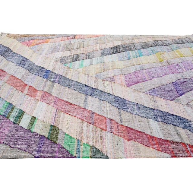 1960s Vintage Turkish Kilim Flatweave Geometric Multicolor Wool Rug For Sale - Image 5 of 11