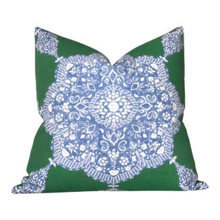 Medallion Pillow Cover in Blue/Green, 22x22 Pillow For Sale