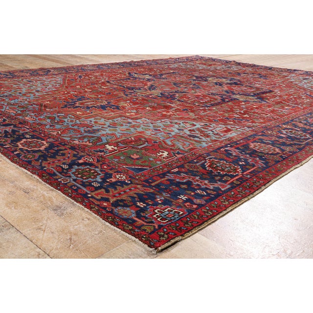 Red Late 19th Century Persian Heriz Rug, 09'05 X 12'02 For Sale - Image 8 of 10