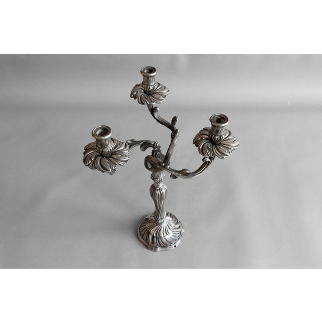 Silver plated three branch candelabra. Circa 1930.