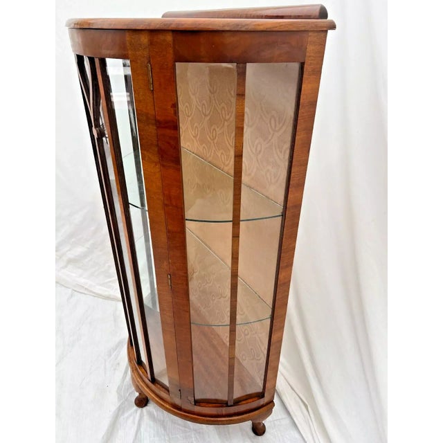1920s Art Deco China Cabinet Curio Curved Locking Door Two Glass Shelves Lighted For Sale In Palm Springs - Image 6 of 11