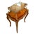 French-Style Serving Table – Rich Wood Finish, Glass Top & Ornate Gold Leaf Details For Sale