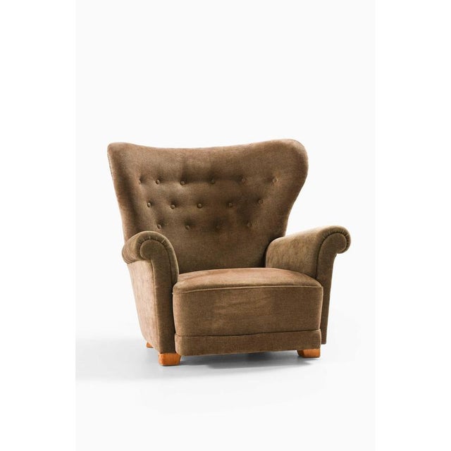Scandinavian Modern Easy Chair in Birch and Fabric by Elias Svedberg, 1940s For Sale - Image 3 of 10