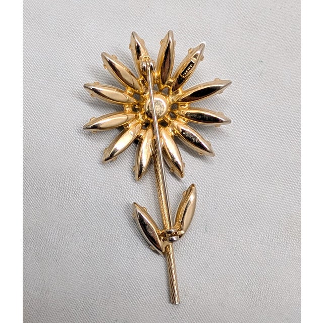 Metal Vintage Signed Napier White Rhinestone Flower Brooch For Sale - Image 7 of 8