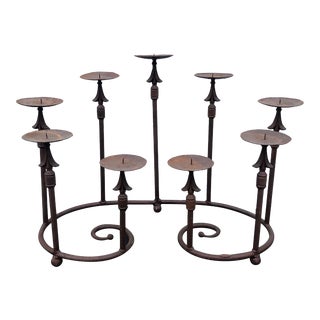 Rusted Wrought Iron Spiked Fence Post Candelabra For Sale