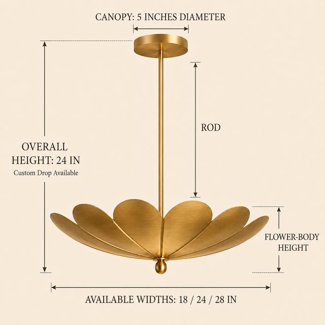 Handcrafted Brass Flower Chandelier, Sculptural Petal Ceiling Light, Antique Finish For Sale - Image 6 of 8
