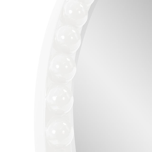 Contemporary Varsha Round Oversized Beaded Mirror in Glossy White For Sale - Image 3 of 9