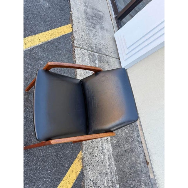 Mid-Century Modern Henning Kjaernulf for Korup Danish Teak Black Vinyl Armchair, 1960s For Sale - Image 3 of 8