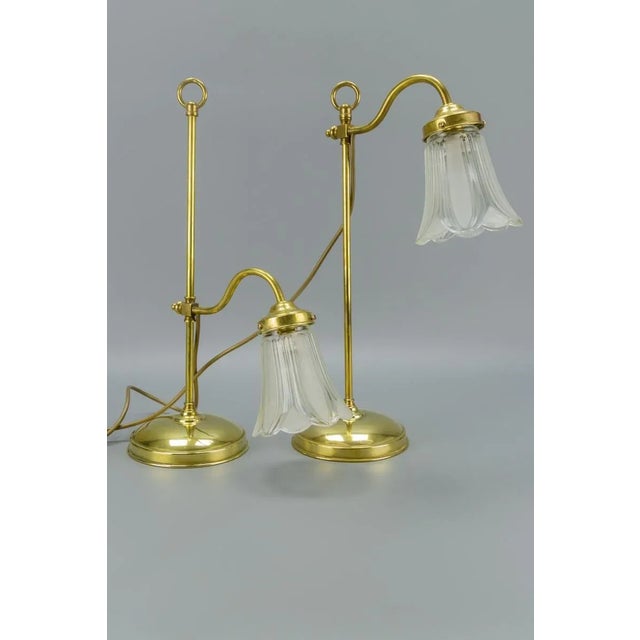 Vintage Brass & Frosted Glass Table Lamps, Set of 2 For Sale - Image 4 of 15