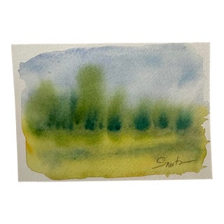 “Misty Tree Line” Original Watercolor Landscape by Nancy Smith For Sale